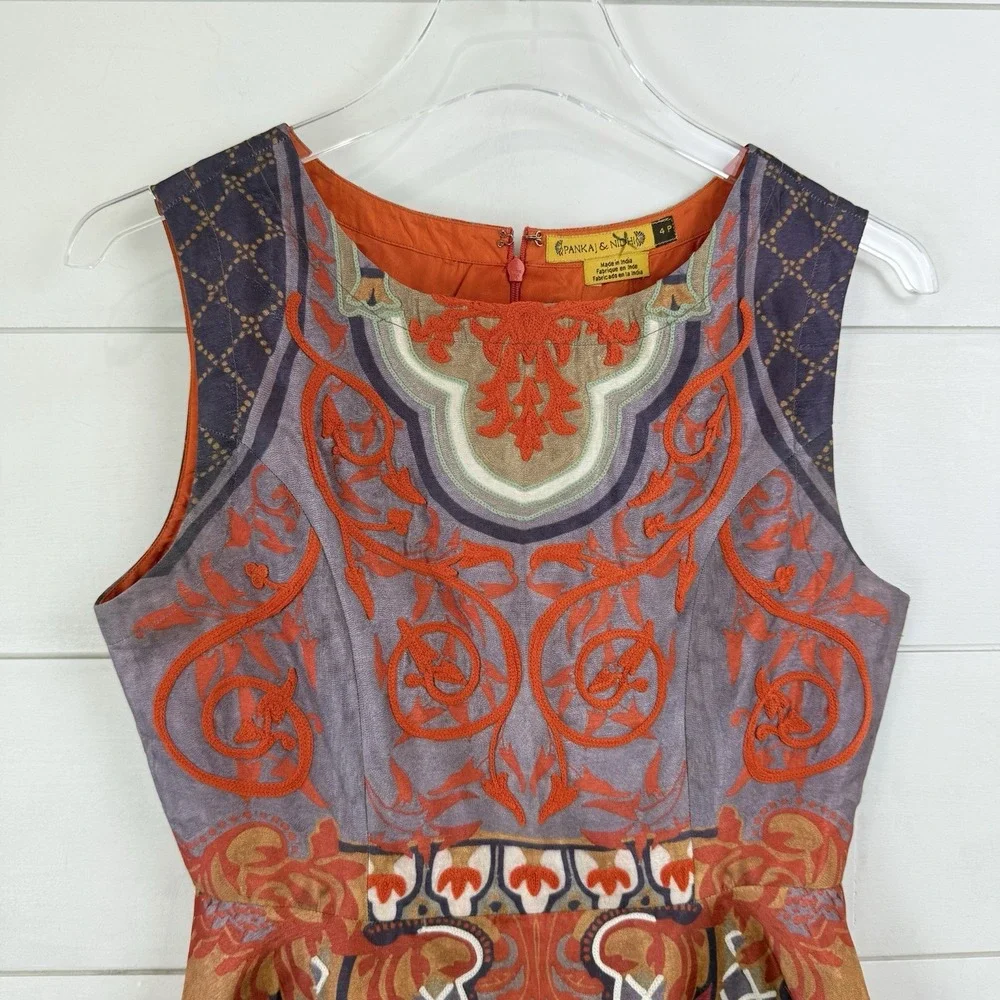 Pankaj & Nidhi Mini‎ Dress Women 0P Embroidered Boho Geometric Anthropologie